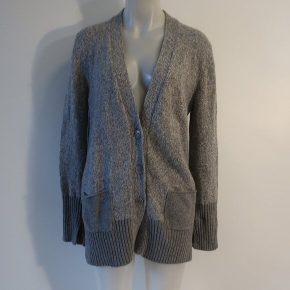 Womens Amina Rubinacci Marled Gray Cotton Blend Knit Cardigan Sweater 46 US/8-10 - Picture 1 of 16